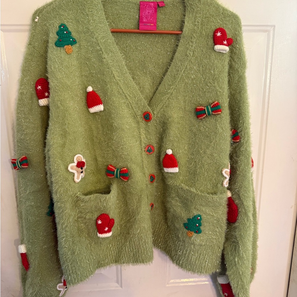 QUEEN OF SPARKLES Green Holiday Cardigan